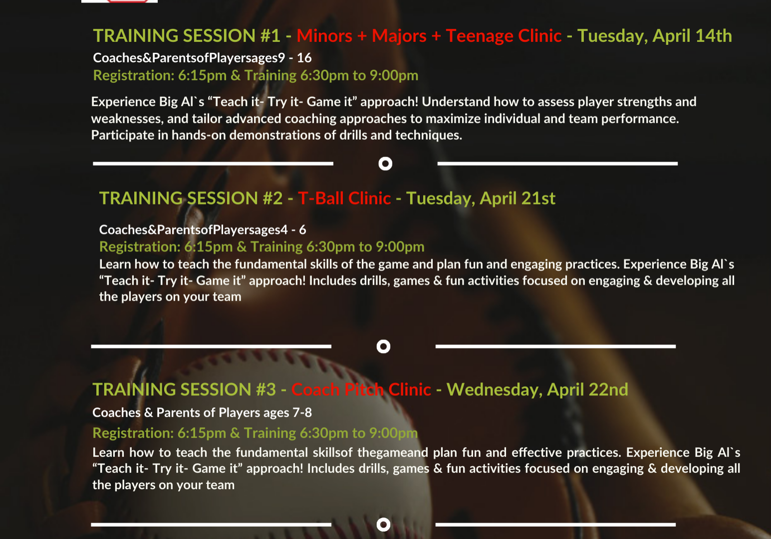 2026 Fish Creek LL Coaching Clinic Poster